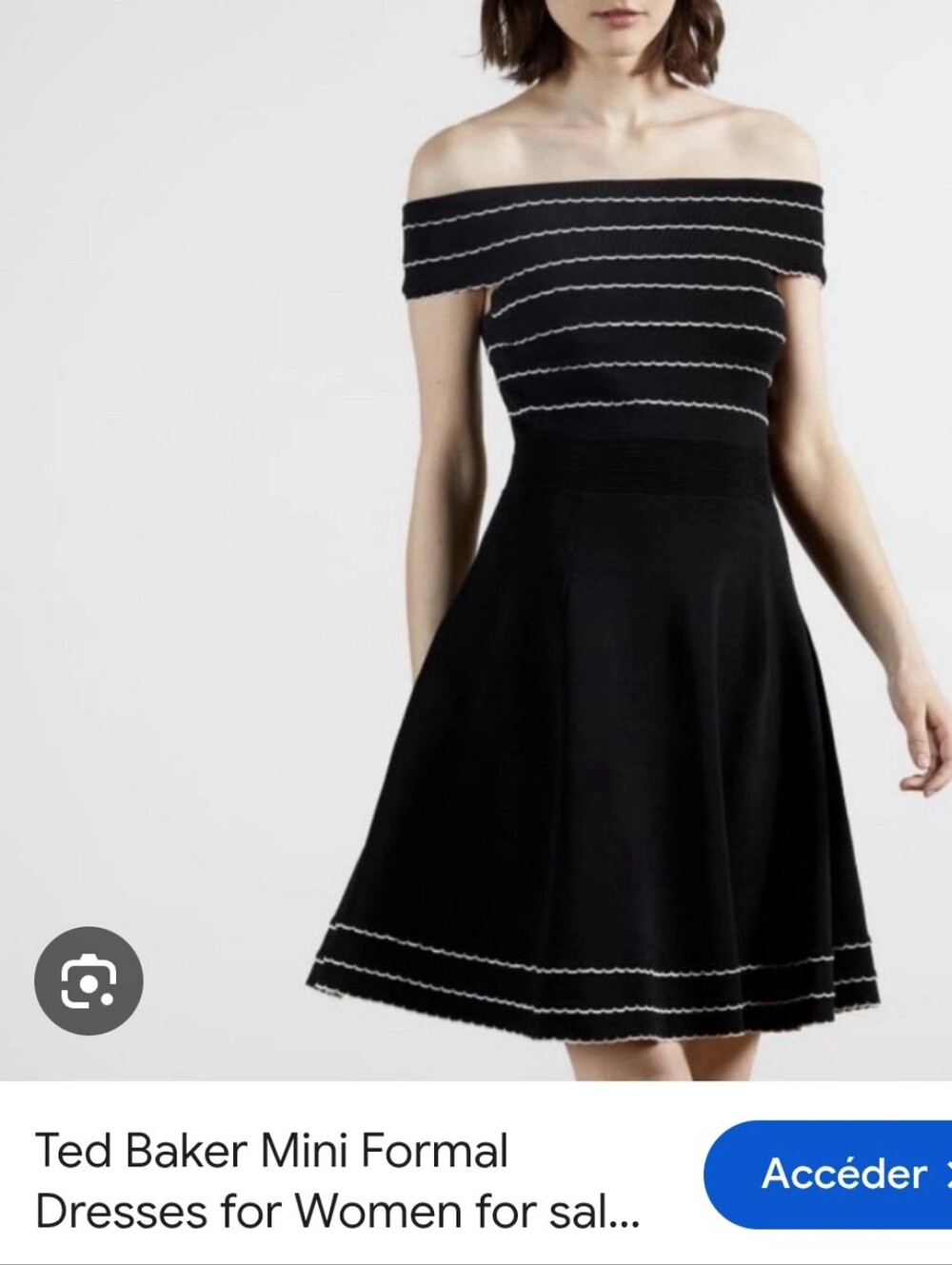 Ted Baker Black Off-Shoulder Flared Dress with White Trim Sz Large